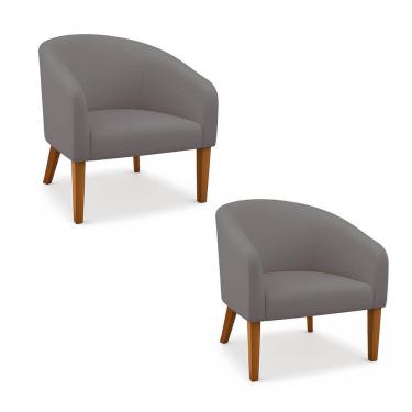 Imagem de Poltrona Sala Decorativa Kit 2 Stella Pé Madeira Trapézio Castanho Suede Grafite D03 - D'rossi