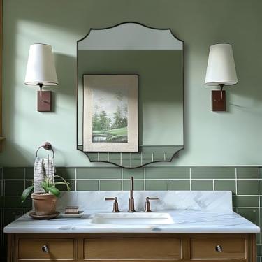 Imagem de ANDY STAR Espelho de banheiro de bronze escovado, espelho de penteadeira de 55 x 76 cm, espelhos recortados para banheiro, moldura de aço inoxidável antiferrugem, design curvo deslumbrante ideal para