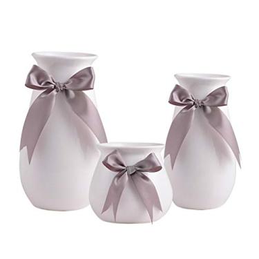 Imagem de Vaso de flores vaso de cerâmica decorativo conjunto de 3 vasos decorativos brancos esmaltados para mesa, cozinha, sala de estar e decoração de vaso (cor: A) (branco)