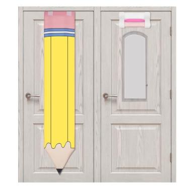 Imagem de 2 peças de capa de janela de porta de sala de aula, cortinas adesivas em forma de lápis sem broca, persianas bloqueadas com laço de fixação, persianas de rolo para decoração de quarto de professor de