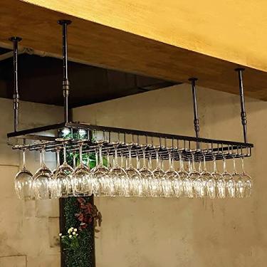 Imagem de Suporte para garrafa de vinho de teto de ferro forjado retrô de 30 a 60 cm de altura ajustável para restaurante, bar, cozinha, sala de estar