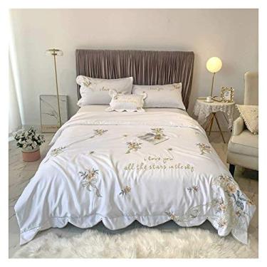 Imagem de Conjunto de quatro peças de verão 100% dupla face Tencel cetim capa de edredom fronha estilo moderno simples conjunto de lençóis tamanho queen (cor: A) (D)