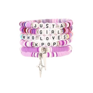 Imagem de Byqone 6 pulseiras K-pop merch para adolescentes e mulheres, presentes musicais para fãs de K-pop, presentes de pulseira Kpop para meninas, decorações de festa de aniversário, presentes de amizade
