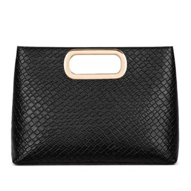 Imagem de XquiziFit Bolsa clutch feminina para noite bolsa clutch para festa de casamento formal com corrente removível, Couro sintético preto, 2.5 inches x 11.5 inches x 8 inches