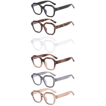 Imagem de ENSARJOE Óculos olho de gato quadrado retrô – Design de rebite armação sem receita com bloqueio de luz azul para mulheres e homens, 6 peças, Standard