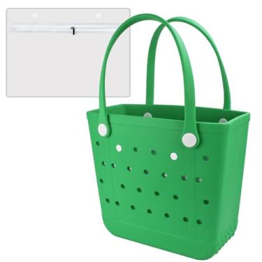 Imagem de CLLTIV Bolsa feminina – Bolsa de praia grande de borracha, média, impermeável, à prova de areia, para esportes ao ar livre na praia, Verde musgo, Medium, Sacola