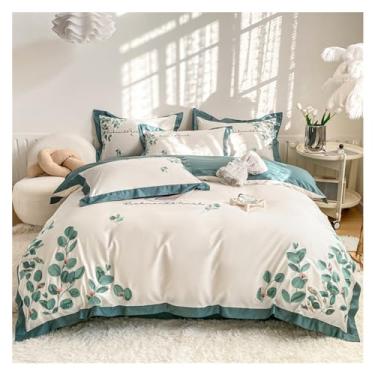 Imagem de x3anggyt5 Conjunto de 4 capas de edredom florais bordadas de algodão (colcha macia com fecho de zíper e laços de canto, laranja e azul) (azul, lençol de cama de 2,0 m -220 x 240 cm)