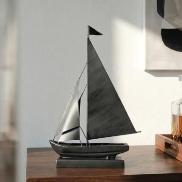 Imagem de FJSPERM Estátua vintage de veleiro para sala de estar, esculturas de barco de metal, decorações para sala de jantar, escritório, decoração náutica para casa, detalhes para prateleira, estante, mesa de