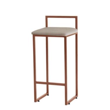 Imagem de Banqueta Alta Decorativa Pietra Em Linho Com Armação Dourada