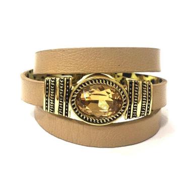 Imagem de Pulseira Armazem Rr Bijoux Couro Cristal Bege