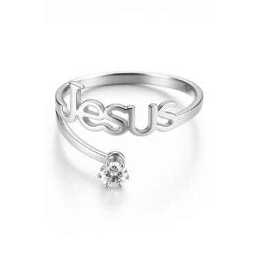 Imagem de Anel prata Jesus reto pedra zirconia branca 2mm solitario - Alpha Grup