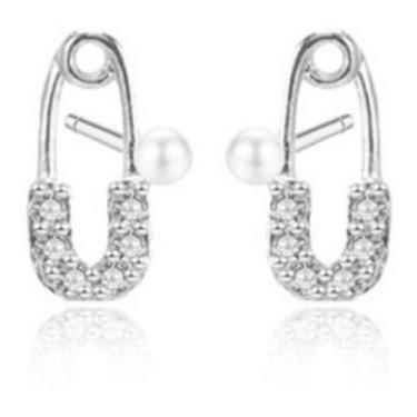 Imagem de Brinco Infantil Pedra Zirconia 2 Furo Alfinete - Prateado - De Castro 