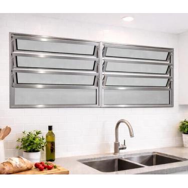 Imagem de Vitro Basculante 2 Seções Alumínio Brilhante 80X150 Linha 25 Brecorimo