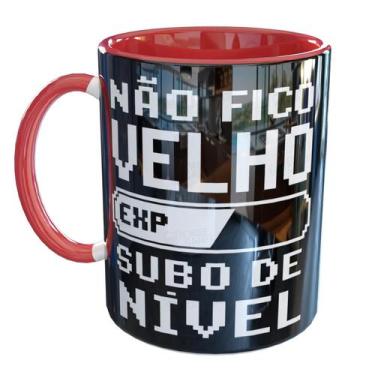 Imagem de Caneca Porcelana Subo de Nível XP Gamer - Pense Canecas, Vermelho
