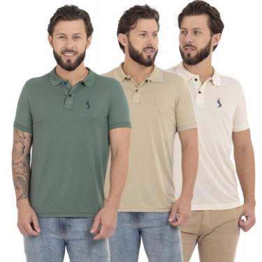 Imagem de Kit 3 Camisa Polo Masculina Piquet Casual Trabalho-Masculino