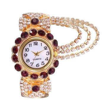 Imagem de Relógio De Pulso De Quartzo Com Bracelete Ajustável Em Strass Para Mul