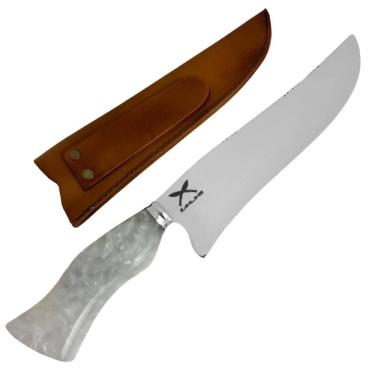 Imagem de Faca Picanheira Inox Artesanal 8` Curva Cabo Madeira Osso Resina Premium Cortes Carne