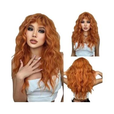 Imagem de Peruca Sintética Longa Ondulada Loira Ombré Com Franja Para Mulheres, 