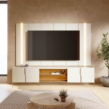 Imagem de Rack Bancada com Painel Suspenso Maggiore para Tv até 75 Polegadas Off White Matte Freijó Colibri