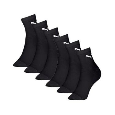 Imagem de Kit 6 Pares Meia Puma Cano Médio Algodão Malha Repiravel Adulto, Preto