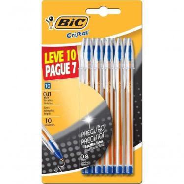 Imagem de Caneta Esferográfica Bic Cristal Precisão Azul Ponta Fina Leve 10 Pagu