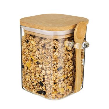 Imagem de Pote Quadrado de Vidro Borossilicato Slim Euro Home 650?ml com Tampa de Bambu Hermética