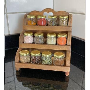 Imagem de Porta-temperos em Madeira com 12 Potinhos de Vidro (40ml) 3 níveis - R