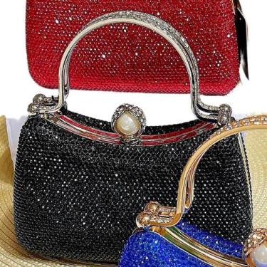 Imagem de Bolsa Clutch Feminina Preta Com Alça Strass Prata Festa Luxo - Madame 