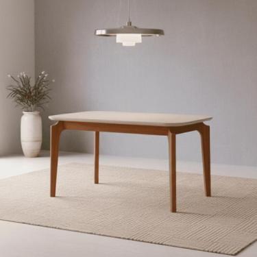 Imagem de Mesa Ficus 77cm x 80cm x 130cm Tampo em MDF Marrom/Madeira/Off White -