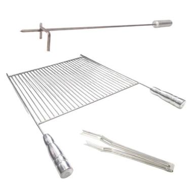 Imagem de Kit Grelha Aramada 60x40 Pegador De Carne Espalhador Brasa - INOX LAUR