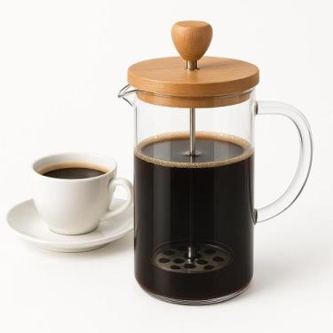 Imagem de Cafeteira Prensa Francesa Vidro 350ml Com Tampa Bambu Café - Casita