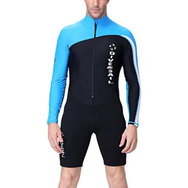 Imagem de DIVE & SAIL Roupa de mergulho masculina seca rápida peça única proteção UV manga comprida para mergulho surf natação G - azul