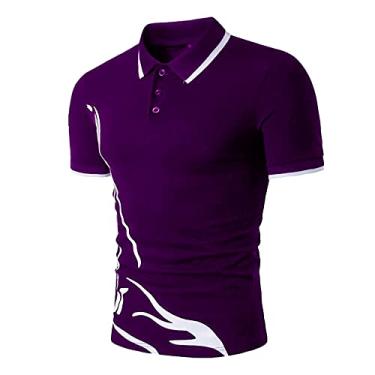 Imagem de Pólo Masculino Pólo Golfe de Secagem Rápida Camiseta Masculina Lapela Manga Curta,Purple,3XL