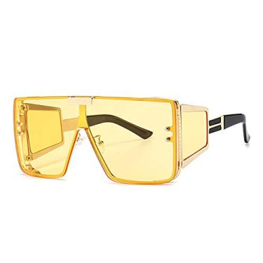 Imagem de Óculos de sol grandes de uma lente óculos de sol retrô masculino feminino moda tons UV400 óculos vintage, C3 amarelo, 46588