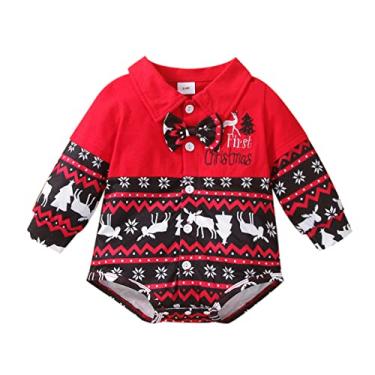 Imagem de Macacão infantil para meninos e meninas de Natal manga comprida com estampa de cervo para bebês meninas (preto, 9 a 12 meses)