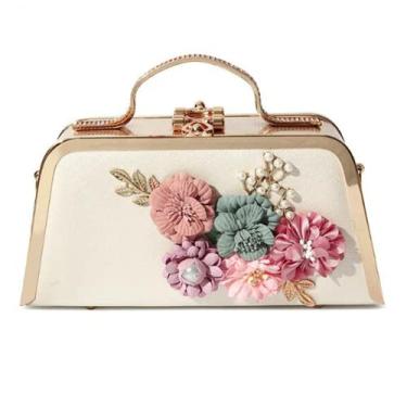 Imagem de Bolsa de casamento feminina bolsa de mão flor bolsa de noite bolsa de mão feminina bolsa mensageiro, Branco, M