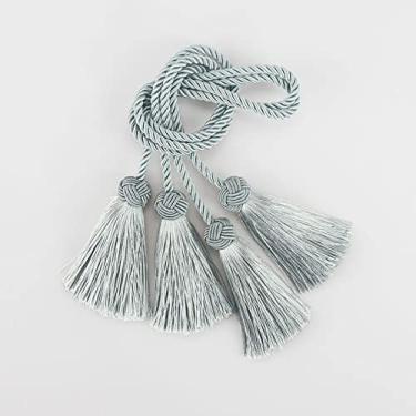 Imagem de 1 par Cortina de borla Tieback Acessórios de quarto Suporte de cortina Fivela Corda Feito à Mão Tassel Franja Bandagem Decoração de Casa, Azul Claro