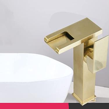 Imagem de Torneira de bacia preta de luxo led alta e curta para banheiro com alça única de fluxo de água fria e quente, ouro escovado alto, china