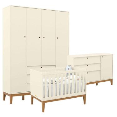 Imagem de Quarto de Bebe Unique 4 Portas com Cômoda Sapateira Off White Eco Wood - Matic