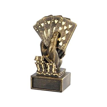 Imagem de baralho segurando estátua, troféu cartas jogo ouro 11,5 cm, troféu resina troféu mão presente, Royal Flush, Texas Hold'em