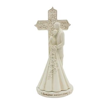 Imagem de CB Avalon Gallery 6.9-inch Couple with Cross and Wedding Rings 2-Piece Wedding Cake Topper