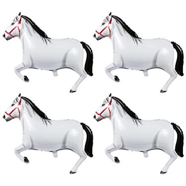 Imagem de 4 peças 104 centímetros grande balão de cavalo balões em forma de cavalo folha de alumínio balão de cavalo balões temáticos de festa cavalo decorações temáticas para aniversário chá de bebê suprimentos de festa de cowboy, branco