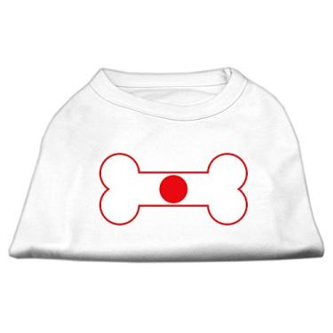 Imagem de Mirage Pet Products Camisetas estampadas com bandeira do Japão em forma de osso de 25,4 cm para animais de estimação, pequenas, brancas