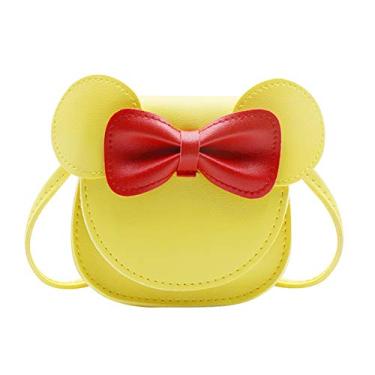 Imagem de Bolsa tiracolo infantil transversal com laço bolsa de ombro para meninas pequenas com orelhas de desenho animado, Amarelo, One Size
