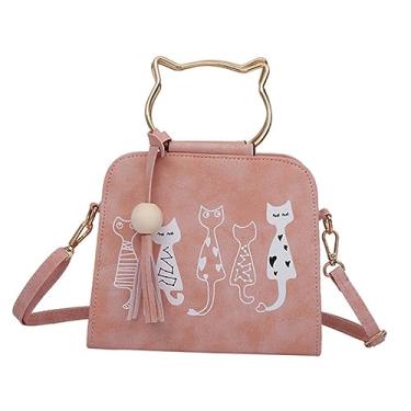 Imagem de Adorainbow 1 pç bolsa mensageiro bolsa feminina bolsa tiracolo feminina bolsa de mão pu bolsa prática estilo gato transversal, rosa, 21.50X19.00X9.00CM