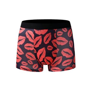 Imagem de OYOANGLE Cueca boxer masculina de cintura média, respirável, macia, Vermelho, P