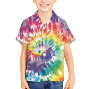 Imagem de Camisetas havaianas com botões de botão para verão unissex infantil manga curta camisa social 3-16 anos Tropical Aloha Shirts, Tie Dye, 13-14 Years