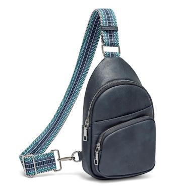 Imagem de CLUCI Bolsa pequena para mulheres, pochete de couro vegano, bolsas transversais para mulheres, bolsa de peito com alça de guitarra, A-10 Azul, Small, Transversal