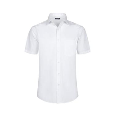 Imagem de Double Pump Camisas sociais masculinas de manga curta com ajuste regular, camisas casuais de negócios sólidas, Branco 321, GG