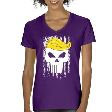 Imagem de Camiseta feminina com gola V bandeira Trump 2024 Make America First Great Again Deplorable Skull My President MAGA Republican FJB, Roxa, P